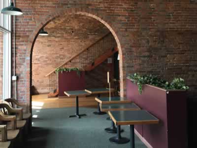 archway to lounge/customer waiting area